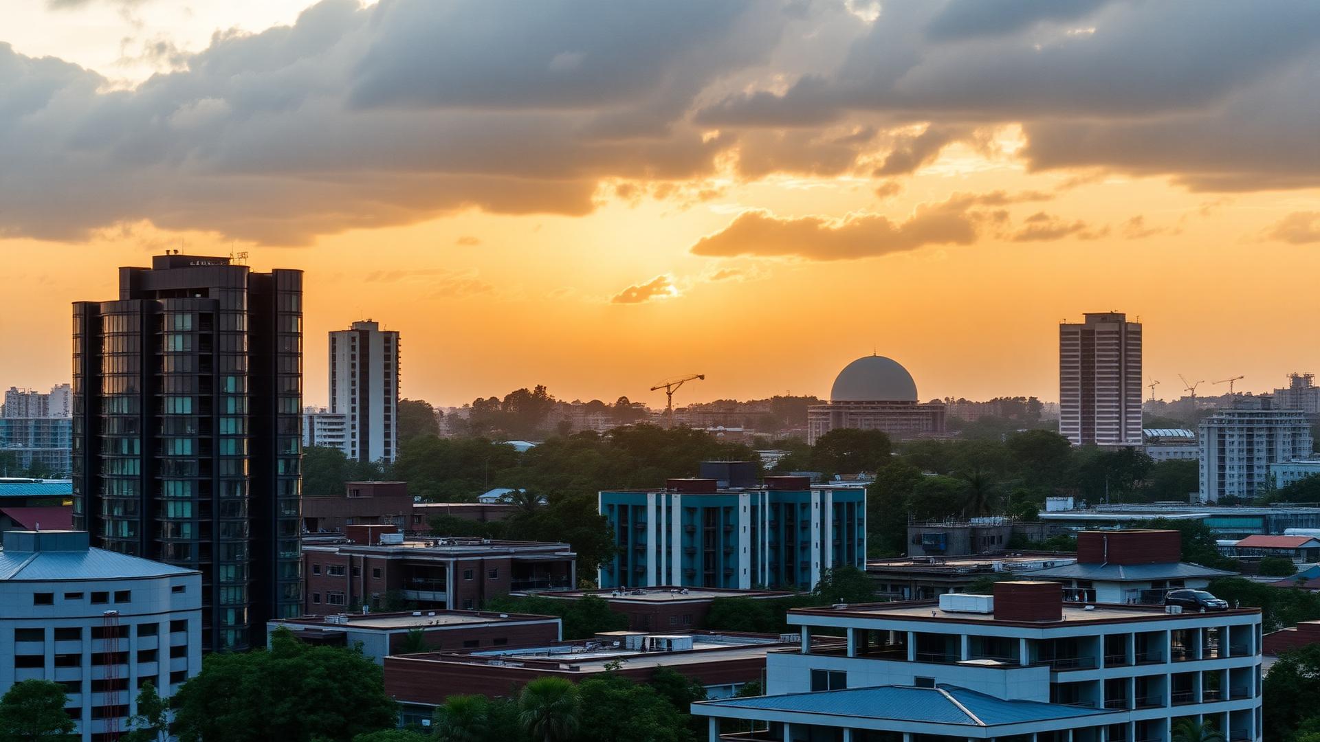 Modern buildings in Kigali at golden hour